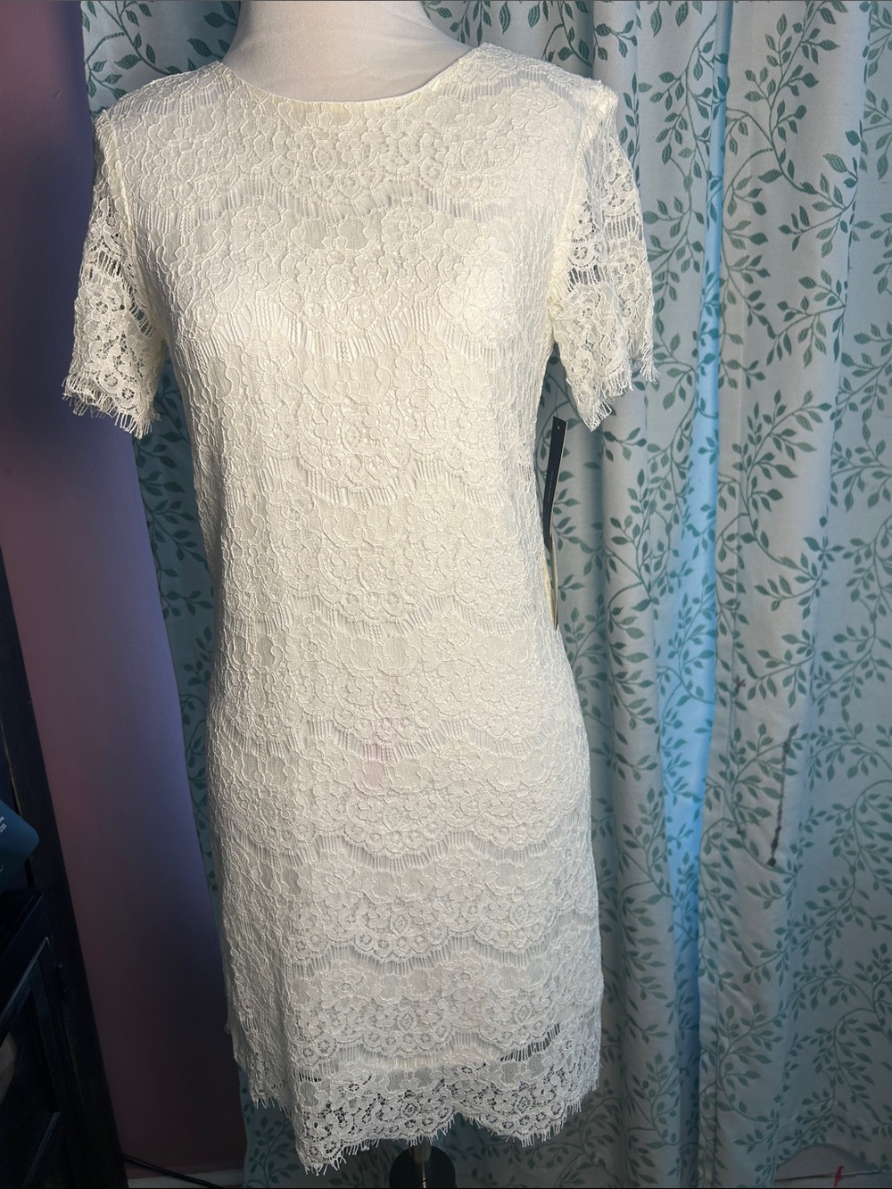 Lulu's Ivory Floral Lace Midi Dress with Short Sleeves